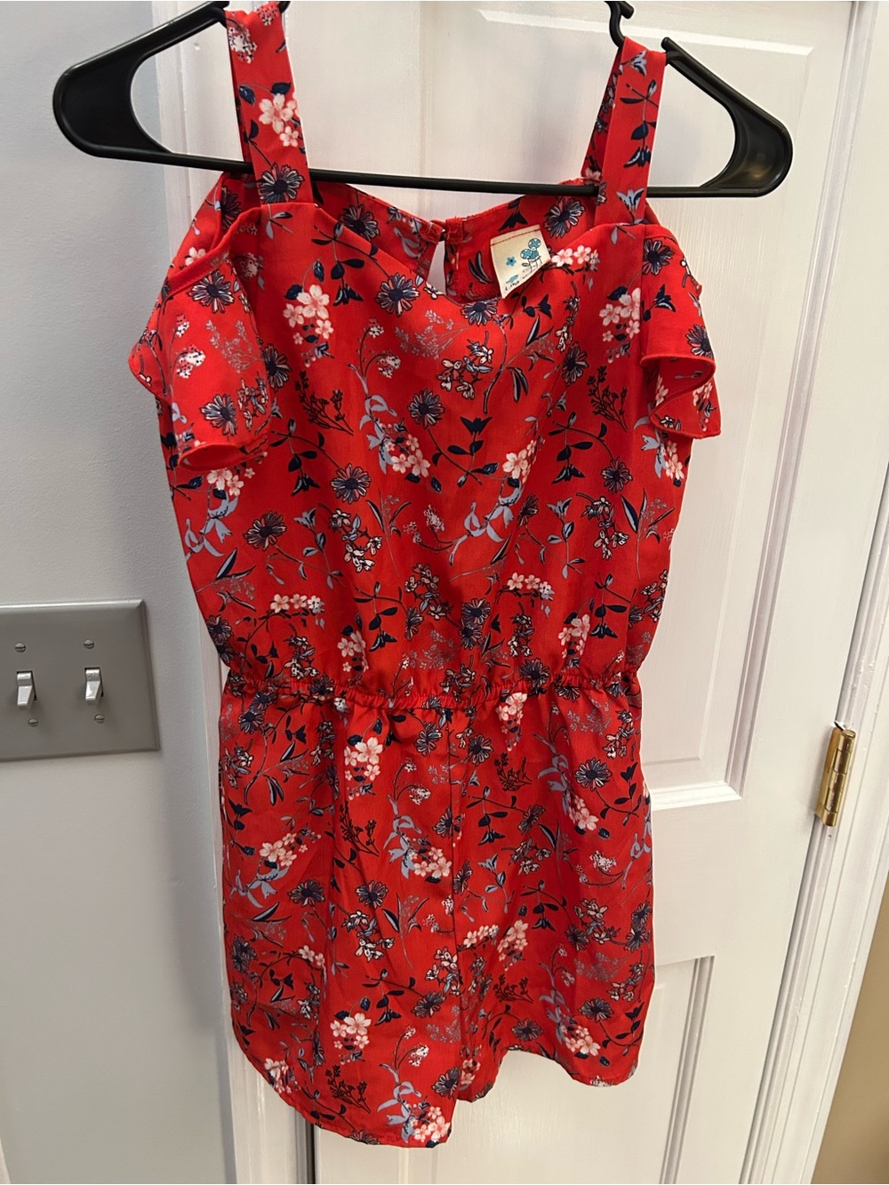 Kids Lily Bleu Red Floral romper with Navy and White Accents